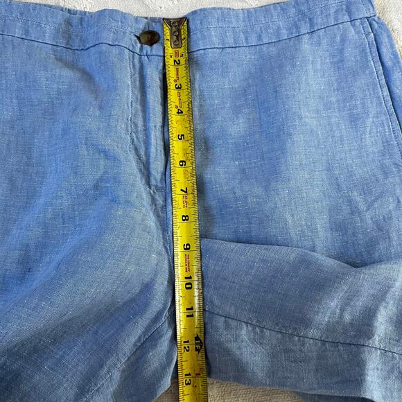 J.Jill 100% Linen Blue Wide Leg High Waist Crop Zipper Fly Elastic Back Size MP - Picture 7 of 7